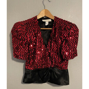 VINTAGE Barbara Chodos Michael Marcella Blouse Womens 4 Red Sequin Made USA 80s